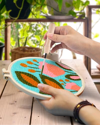 TINDTOP Punch Needle Kits, Tulip Punch Embroidery Kits for Adults - color: Green Tulip