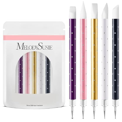 MelodySusie 5Pcs Nail Art Sculpture Dual Pen - color: Purple, Pink, White, Gold, Black, size: 5