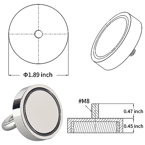 MUTUACTOR Powerful Fishing Magnet,Φ1.89” Neodymium Rare Earth Magnet Heavy Duty,350lbs Strong Pulling Force Round Magnets with Eyebolt Hooks for Salvage,Recovery and Retrieval - style: 350lb Magnet with Rope--Φ 1.89"
