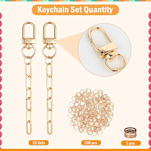 Starry 126Pcs Keychain Making Kit DIY Bag Charm Kit 25 Set Keychain Clips with Extender Chain Bulk 100 Jump Ring for Jewelry Bags Accessories DIY Craft Supplies - style: 25 Set