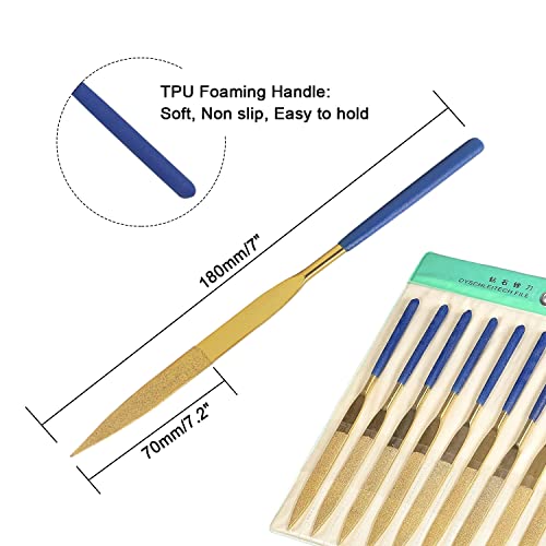 10 Pcs Diamond Needle File, 5x180mm, Flat Point, 150 Grit