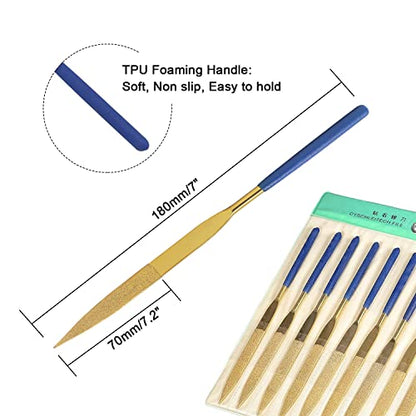 10 Pcs Diamond Needle File, 5x180mm, Flat Point, 150 Grit