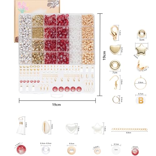 Xylise 6mm/8mm Crackle Glass Beads Bracelet Making Kit Crystal Glass Beads Jewelry Making Kit, Friendship Bracelet kit for DIY Crafts Gifts - color: Two-tone red