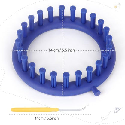 Katech Round Knitting Looms Set 14 cm Diameter Blue Plastic Weaving Looms Scarf Hats Making Tools DIY Crocheting Handmade Craft Kit with a Crochet Hook and Needle for Knitting Lovers (Blue) - color: Blue (14 cm / 5.5 inch)