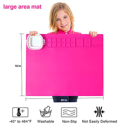 AWOKE Silicone Painting Mat - 20"X16" Silicone Art Mat with 1 Water Cup for Kids - Craft Mat has12 Color Dividers - 2 Paint Dividers (Rose) - color: Rose