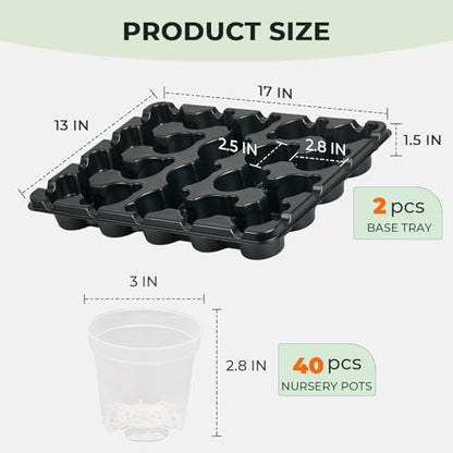 homenote 2 Pack 20 Cell Seed Starting Trays with 40 Clear 3 Inch Plant Pots - size: 3 Inch, style: 2 Pack Seed Starter Tray+Nursery Pots