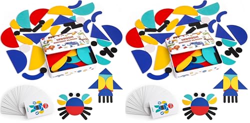 LovesTown Wooden Pattern Blocks Montessori Toys for Toddler Kids Open Ended Shape Puzzles Educational Tangram Preschool Learning Toy with 60 Cards 36 PCS (Pack of 2) - size: Medium (Pack of 2)