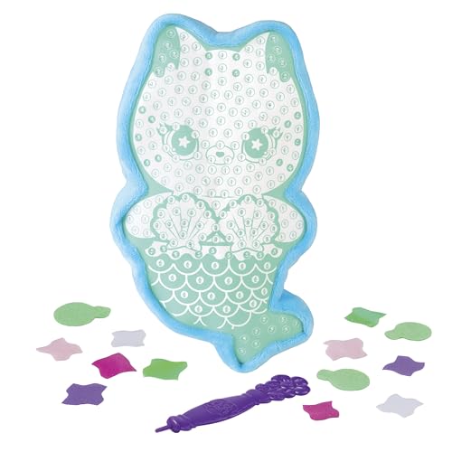 ORB PlushCraft DIY Mercat (Mermaid Cat) Pillow Crafting Kit - Mess Free Fabric by Number System and No Sewing Required - Perfect Arts and Crafts Project and Gift for Boys and Girls