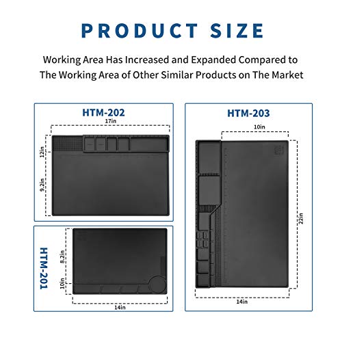 HengTianMei-202 Black Magnetic Repair Work Mat Heat Resistant 932°F, Silicone Soldering Mat Expand Work Area for Soldering, Electronics, BGA, Soldering Station, Computer Repair Etc 17" * 12" - size: HTM-202
