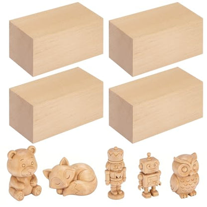 Basswood Carving Blocks - 4 Pack 6 x 3 x 3 inch Whittling Bass Wood Blocks Wood Carving Kit for Beginners, Soft Woodworking Blanks for Whittling, Use for Home, Crafts, Arts, DIY Projects - size: 4 PACK 6 x 3 x 3 Inch