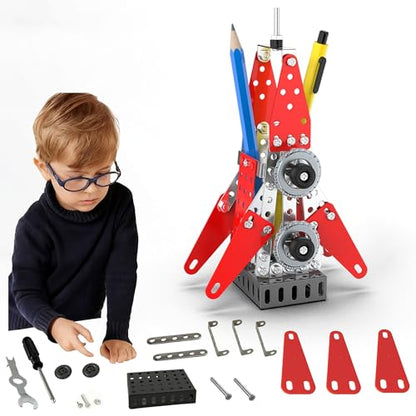 3D Metal Puzzle Rocket Building Kit 2-in-1 Pen Holder & Phone Stand for Desk - DIY Assembly Model, Fun STEM Project, Unique Office and Home Decor for Adults & Teens