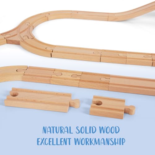 Wooden Train Tracks, 58Pcs Track Expansion Wooden Railway System - style: 58 Pcs