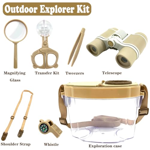 Bug Catcher Kit for Kids, 6 Pcs Kids Bug Catching Kits, Outdoor Nature Explorer Kit, Science Educational Kits with Tweezers, Magnifying Glass, Binoculars for Boys Girls