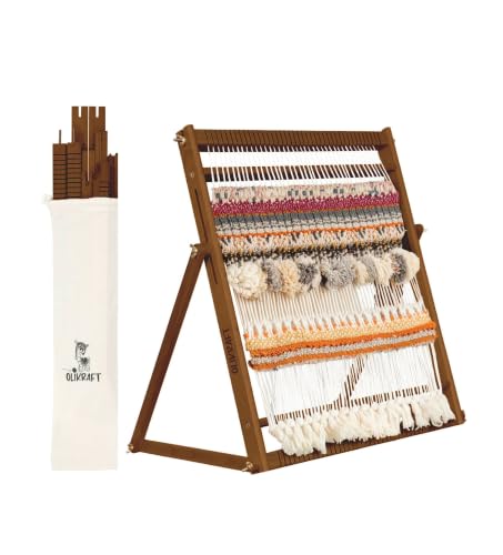 Olikraft Wooden Weaving Loom, Adjustable Stand (Large, Brown Beech) - color: Brown Beech, size: Large