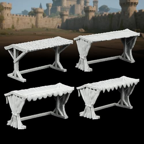 AUSPDICE Miniature Game Market Stalls, 25mm Scale Unpainted TTRPG Scenery - color: Af1104 P Market Stall Awning