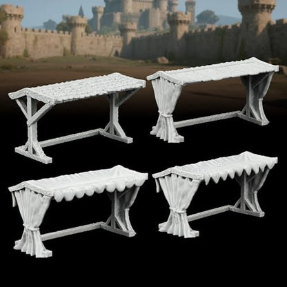 AUSPDICE Miniature Game Market Stalls, 25mm Scale Unpainted TTRPG Scenery - color: Af1104 P Market Stall Awning