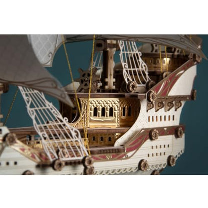 Helixsun 3D DIY Victorian-Style Wooden Fairy Ship Detailed Assembly Model Kit (White/386 Pcs/No Glue) — Twin-masted Warship Layout with A Four-Deck Stern Castle