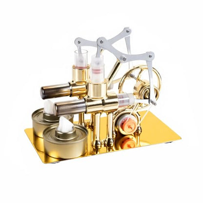MagicTech Hot Air Stirling Engine Double Cylinder Electricity Power Metal Physics Assembly Model Golden JY38 - size: 6.3 x 3.43 x 4.6 Inch