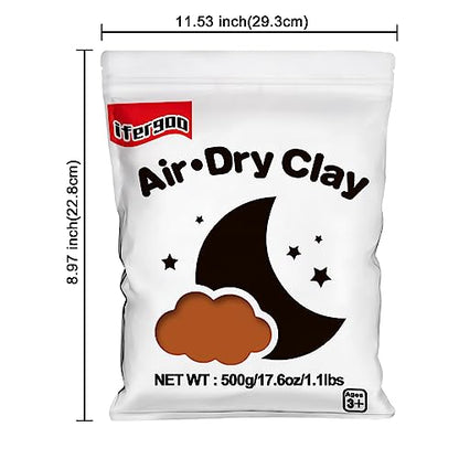 ifergoo 500g Brown Air Dry Clay, 1.1LBS DIY Creative Modeling Clay for Kids - color: Brown/500g