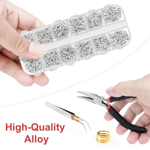 1200Pcs Jump Rings for Jewelry Making Supplies, Jewelry Pliers Set - color: 1200Pcs Silver