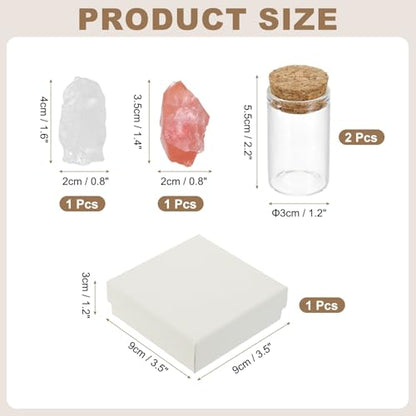 uxcell 2Pcs Crystal Gemstone Bottles, Natural Crystal Stone Bulk with Glass Display Jar Mini Stuff Collectible Adornments for Home Office Centerpiece Collection Gift, White/Watermelon Red - color: White/Watermelon Red