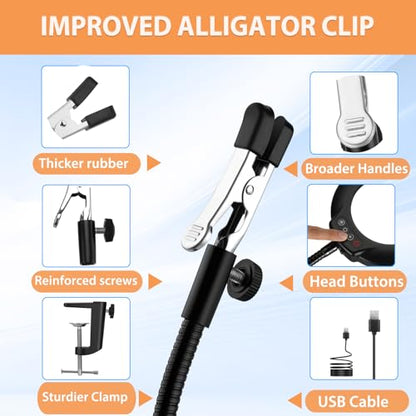 Soldering Helping Hands 12X Magnifying Glass with light and Stand PCB Holder, Drdefi Soldering Station Third Hand Tools Magnifier with Thickening Alligator Clip Large Magnetic Base for Repairing - size: Large Base