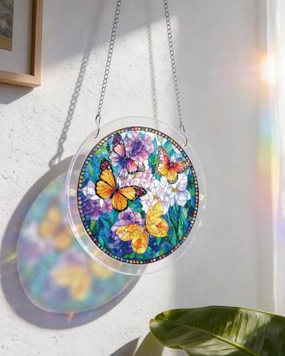 Acrylic Jigsaw Puzzle Suncatcher - Butterfly Garden - color: Butterfly Garden, size: S-7.4in*7.4in