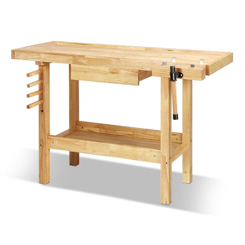 Auto Dynasty 50" Wood Workbench, Heavy Duty w/Adjustable Handle, Workshop - size: 1 Drawers (49.6'' x 19.6'' x 24.4'')