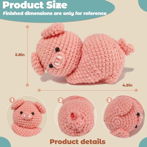 JueRum Pig Crochet Kits for Adult,Amigurumi Advanced Crochet Animals Kit with Step-by-Step Video Tutorials, Learn to Crochet Pig Animals Knitting Kit for Adult Crochet Gifts - color: Pink Curvy Hip Pig