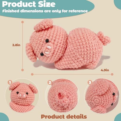 JueRum Pig Crochet Kits for Adult,Amigurumi Advanced Crochet Animals Kit with Step-by-Step Video Tutorials, Learn to Crochet Pig Animals Knitting Kit for Adult Crochet Gifts - color: Pink Curvy Hip Pig