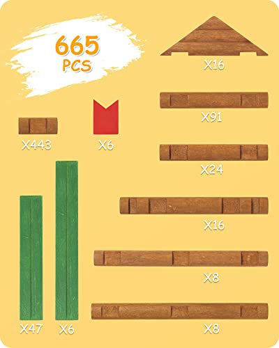 SainSmart Jr. 665 PCS Wooden Log Cabin Set Building House Toy for Toddlers, Classical STEM Construction Kit Compatible with Lincoln Logs for 3+ Kids - style: 665 PCS