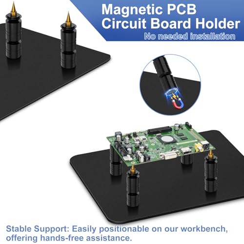 Drdefi Magnetic Helping Hands Soldering Station 12X Magnifying Lamp Third Hand Jewelry Tool, 360° Hot Air Gun Holder, Hands Free Magnifier Weighted Base with 4 Magnetic Pillar for Electronic Hobby - size: Large Base+Soldering Clamp