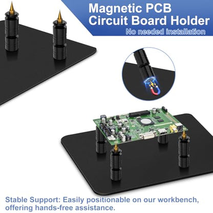 Drdefi Magnetic Helping Hands Soldering Station 12X Magnifying Lamp Third Hand Jewelry Tool, 360° Hot Air Gun Holder, Hands Free Magnifier Weighted Base with 4 Magnetic Pillar for Electronic Hobby - size: Large Base+Soldering Clamp