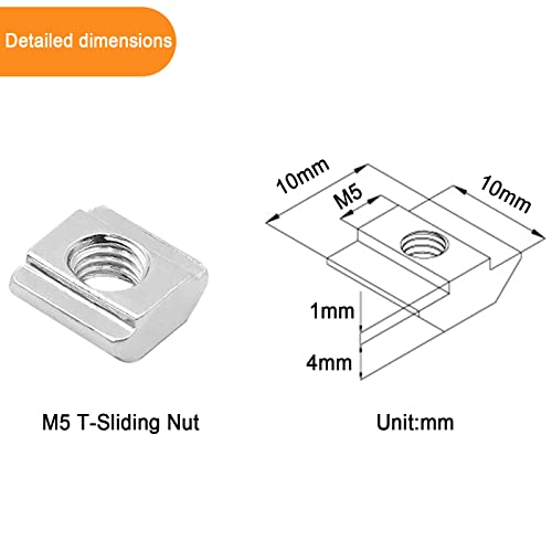 100pcs 2020 Series Sliding T-Nuts Metric M5 Thread Slide in Hammer Head T-Nut for Standard 6mm T-Slot Aluminum Extrusion Profile - style: 100pcs 20 Series Slide T Nut