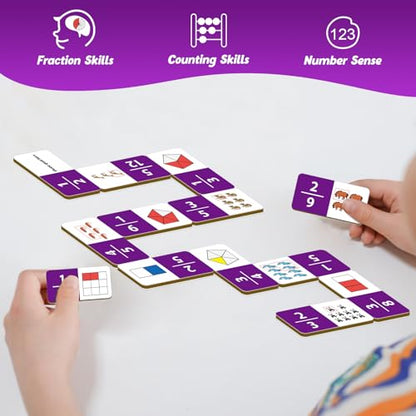 Kasfalci Fraction Dominoes Set,Math Games for Kids,Math Manipulatives,Counting Toys,Learning Games,Preschool Learning Activities,Homeschool Supplies,Kindergarten Classroom Must Haves,1st 2nd 3rd Grade - color: Purple