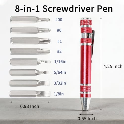 8 in 1 Multitool Screwdriver Set Portable Mini Screwdriver Pen Repair Tools for Computer Eyeglasses Daily Home Improvement Use Gifts for Husband Fathers Grandpa Red