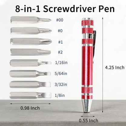 8 in 1 Multitool Screwdriver Set Portable Mini Screwdriver Pen Repair Tools for Computer Eyeglasses Daily Home Improvement Use Gifts for Husband Fathers Grandpa Red
