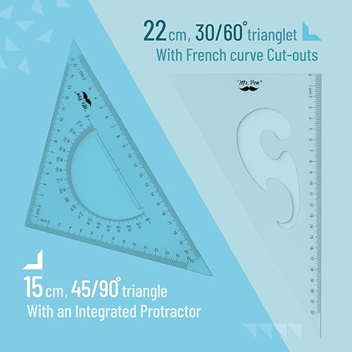 Mr. Pen- Triangle Ruler, 2 Pack, 22&15cm, 30/60 & 45/90 - size: Triangle Ruler 22&15 cm