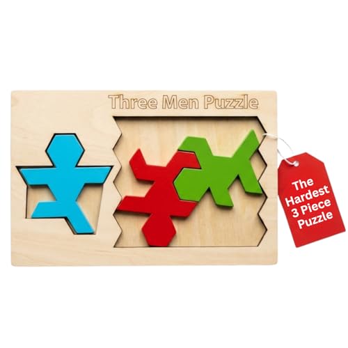 Three Men Wooden Brain Teaser Game Shape Challenge for Ages 14+ Educational Logic Game for Teens Adults STEM Wooden Puzzle Toy for Classroom