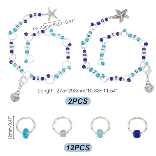 AHANDMAKER 2 Sets Row Counter Chains Set Number 0~9 Knitting with Alloy Pendants Number Beads Acrylic Stitch Markers for Knitting Crochet Tracking Project Progress