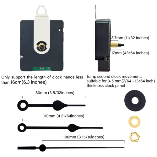 DEEWISH Radio Clock Movement, 0.67 inch(17mm) Axis Length WWVB Radio Electric Controlled Clock Wall Clock Clockwork Scanning Quartz Drives (56 * 56 * 19mm, Black)