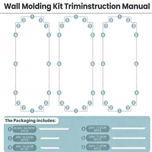 3 Set Peel and Stick Wall Molding Kit, Premade Wainscoting Panels - color: white 96''x37.5''