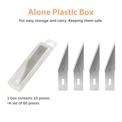 Headley Tools #2 Exacto Knife Blades(Pack of 60),Art Blades, Hobby Knife Blade Refills with Storage Case for Craft, Hobby, Scrapbooking, Cutting (#2) - size: #2-60pcs