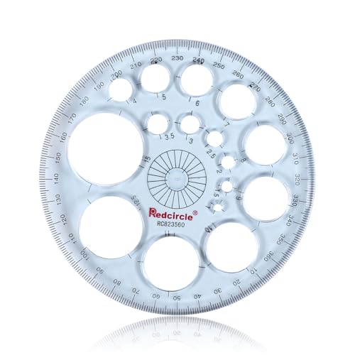 360 Degree Thick Protractor, 16 Circle Templates Drawing Ruler,Blue