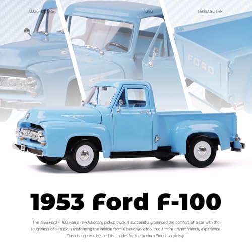 1953 Ford F-100 Pickup Truck 1/18 Scale Die-Cast Metal Model Alloy Collection Cars with Display Case, with Opening Doors, Best Gift for Men, Dad & 14+ Years - color: Light Sky Blue