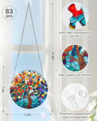 Acrylic Jigsaw Puzzle Suncatcher - Tree of Radiant Glass - color: Tree of Radiant Glass, size: S-7.4in*7.4in
