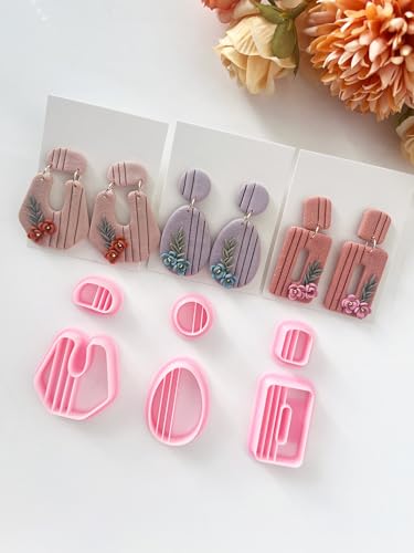 Textured Polymer Clay Earring Cutters Set, 6Pcs Geometric Clay Cutters for Polymer Clay Jewelry Making, 3D Printed Clay Earring Cutters for DIY Crafts, Boho Vertical Striped Clay Molds for Earrings