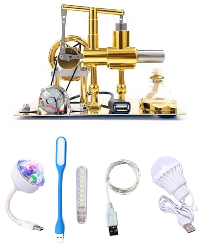 MagicTech Hot Air Stirling Engine Motor Electricity Power USB Cylinder Metal Physics Education Model JY27 - size: 6.4 x 3.7 x 5.1 Inch