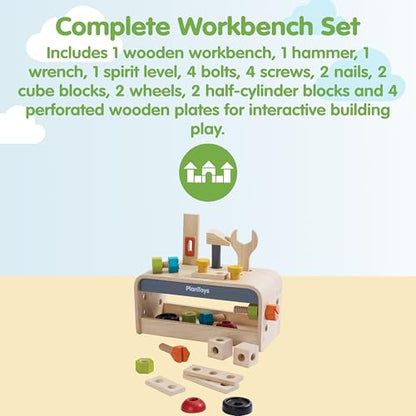 PlanToys® Wooden Little Tool Bench Montessori Construction Kids STEM Toy - color: Little Tool Bench