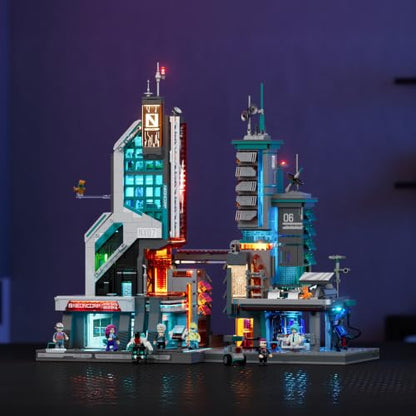 Lumibricks Cyberpunk Neon-Tech-Tower Lighting Building Bricks Set, 2227pcs